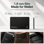 Velora 1.8 mm ultra-slim wallet tracker card compatible with Apple Find My for wallets, travel bags, and everyday essentials.